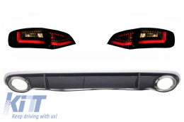 image-15-Rear Bumper Valance Diffuser & Exhaust Tips with LED Taillights Dynamic Black/Smoke suitable for AUDI A4 B8 Avant Pre Facelift (2007-2011) RS4 Design
