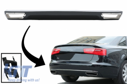Rear Bumper Valance Diffuser & Exhaust Tips suitable for Audi A6 4G (2010-2014) Facelift W12 Design Piano Black with Chrome Molding - RDAUA64GW12