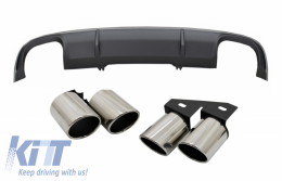 image-68-Rear Bumper Valance Diffuser suitable for Audi A4 B9 8W Sedan/Avant (2016-2018) with Exhaust Muffler Tips Tail Pipes S4 Design For Standard Edition Grey