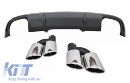 image-69-Rear Bumper Valance Diffuser suitable for Audi A4 B9 8W Sedan/Avant (2016-2018) with Exhaust Muffler Tips Tail Pipes S4 Design For Standard Edition Grey
