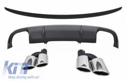 Rear Bumper Valance Diffuser suitable for Audi A4 B9 8W Sedan Avant (2016-2018) with Exhaust Muffler Tips Tail Pipes and Trunk Spoiler S4 Design