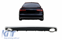 Rear Bumper Valance Diffuser suitable for Audi A6 C7 4G Limousine Avant (2010-2014) with Exhaust Tips RS6 Design - RDAUA64GRS6