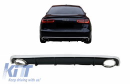 image-4-Rear Bumper Valance Diffuser suitable for Audi A6 C7 4G Limousine Avant (2010-2014) with Exhaust Tips RS6 Design