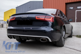 Rear Bumper Valance Diffuser suitable for Audi A6 C7 4G Limousine Avant (2010-2014) with Exhaust Tips RS6 Design-image-6052308