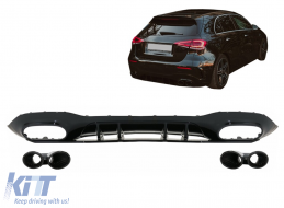 Rear Bumper Valance Diffuser suitable for Mercedes A-Class W177 Hatchback (2018-Up) Black Exhaust Muffler Tips-image-6091255
