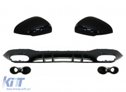 image-79-Rear Bumper Valance Diffuser with Black Exhaust Tips and Mirror Cover suitable for Mercedes A-Class V177 Hatchback (05.2018-2022)