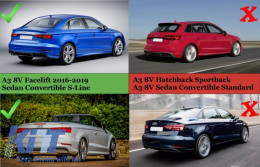 Rear Bumper Valance Diffuser with Exhaust Muffler Tips suitable for Audi A3 8V Facelift (2016-2019) S-Line Bumper Sedan Convertible S3 Design-image-6042585