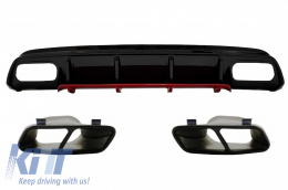 Rear Bumper Valance Diffuser with Exhaust Muffler Tips suitable for Mercedes A-Class W176 Facelift (2015-2018) A45 Design Red Edition - CORDMBW176FRTYB