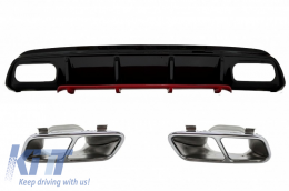 Rear Bumper Valance Diffuser with Exhaust Muffler Tips Chrome suitable for Mercedes W176 A-Class (2012-2018) A45 Facelift Design Red Edition - CORDMBW176FRTYC