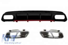 image-70-Rear Bumper Valance Diffuser with Exhaust Muffler Tips Chrome suitable for Mercedes A-Class W176 Facelift (2015-2018) A45 Design Red Edition