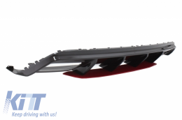Rear Bumper Valance Diffuser with Exhaust Muffler Tips Chrome suitable for Mercedes A-Class W176 Facelift (2015-2018) A45 Design Red Edition-image-6046656