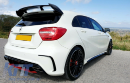 Rear Bumper Valance Diffuser with Exhaust Muffler Tips Chrome suitable for Mercedes A-Class W176 Facelift (2015-2018) A45 Design Red Edition-image-6058103