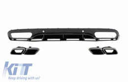Rear Bumper Valance Diffuser with Exhaust Muffler Tips suitable for Mercedes C-Class C205 A205 Coupe Cabriolet (2014-2019) C63 Edition 1 Design Black - CORDMBC205C63BTYCWOL