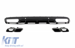 Rear Bumper Valance Diffuser with Exhaust Muffler Tips suitable for Mercedes C-Class C205 A205 Coupe Cabriolet (2014-2019) C63 Edition 1 Design Black