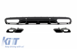 image-34-Rear Bumper Valance Diffuser with Exhaust Muffler Tips suitable for Mercedes C-Class C205 A205 Coupe Cabriolet (2014-2019) C63 Edition 1 Design Black