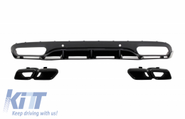 Rear Bumper Valance Diffuser with Exhaust Muffler Tips suitable for MERCEDES C-Class C205 A205 Coupe Cabriolet (2014-2019) C63 Edition 1 Design Black - CORDMBC205C63BTYB