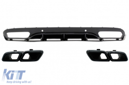 Rear Bumper Valance Diffuser with Exhaust Muffler Tips suitable for Mercedes C-Class C205 A205 Coupe Cabriolet (2014-2019) C63 Edition 1 Design Black - CORDMBC205C63BTYBWOL