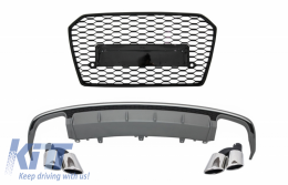 Rear Bumper Valance Diffuser with Exhaust Muffler Tips and Front Grille suitable for Audi A6 4G Facelift (2015-2018) Sedan Limousine S6 Design - COCBAUA64GFS6FG