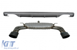 image-68-Rear Bumper Valance Diffuser with Exhaust System Piano Black suitable for Audi A3 8V Sedan (2012-2015) S3 Design only for Standard bumper
