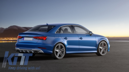 Rear Bumper Valance Diffuser with Exhaust System Piano Black suitable for Audi A3 8V Facelift Sedan Convertible (2016-2019) S3 Design only for S-Line Bumper-image-6077864