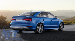 Rear Bumper Valance Diffuser with Exhaust System Piano Black suitable for Audi A3 8V Facelift Sedan Convertible (2016-2019) S3 Design only for S-Line Bumper-image-6077866