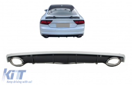 Rear Bumper Valance Diffuser with Exhaust Tips suitable for Audi A7 4G Facelift (2015-2018) RS7 Design only for Standard Edition Bumper (SE) - RDAUA74GF