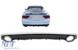 Rear Bumper Valance Diffuser with Exhaust Tips suitable for Audi A7 4G Facelift (2015-up) RS7 Design only for S7 S-Line