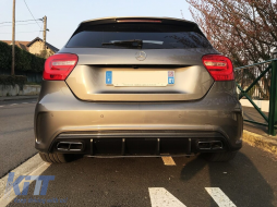 Rear Bumper Valance Diffuser with Exhaust Tips suitable for Mercedes A-Class W176 (2013-2018) A45 Facelift Design Carbon Film-image-6236927