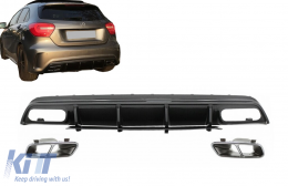 image-25-Rear Bumper Valance Diffuser with Exhaust Tips suitable for Mercedes A-Class W176 (2013-2018) A45 Facelift Design Carbon Film