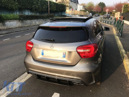 Rear Bumper Valance Diffuser with Exhaust Tips suitable for Mercedes A-Class W176 (2013-2018) A45 Facelift Design Carbon Film-image-6255678