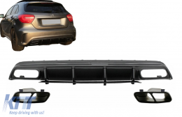 Rear Bumper Valance Diffuser with Exhaust Tips suitable for Mercedes A-Class W176 (2013-2018) A45 Facelift Design Carbon Film - CORDMBW176FFCFB