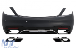 Rear Bumper with Diffuser and Exhaust Muffler Tips Chrome suitable for Mercedes S-Class W222 Facelift Sedan (07.2017-08.2020) S63 Design - CORBMBW222AMGS63TY