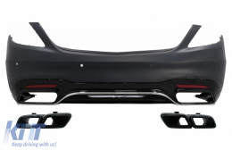 Rear Bumper with Diffuser and Exhaust Muffler Tips Black Emerald suitable for Mercedes S-Class W222 Facelift Sedan (07.2017-08.2020) S63 Design - CORBMBW222AMGS63TYB