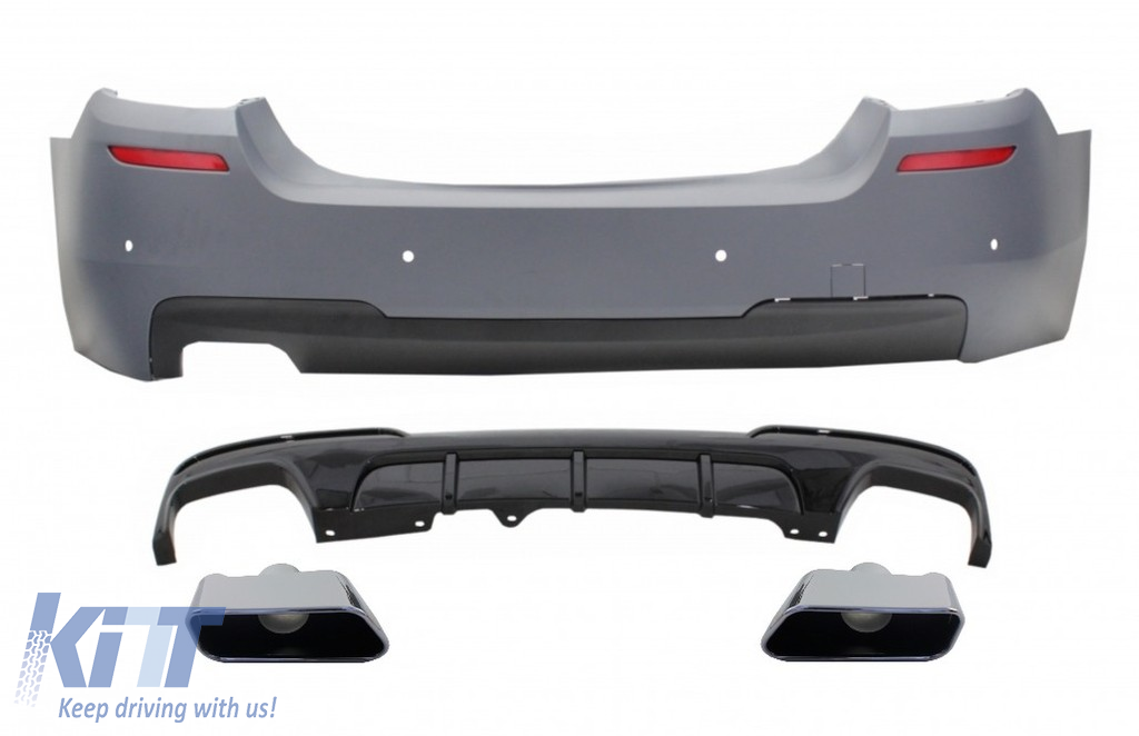 Hátsó lökhárító kettős kifúvó légbefúvóval és kipufogó kipufogóvégekkel Króm, BMW 5 Series F10 (2011-2017) M-Performance Design számára