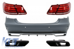 Rear Bumper with Exhaust Muffler Tips Black and LED Light Bar Taillights suitable for Mercedes W212 E-Class Facelift (2009-2012) E63 Design - COCBMBW212FAMGTYBTL