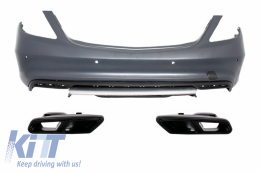 Rear Bumper With Exhaust Muffler Tips Black Edition suitable for Mercedes W222 S-Class (2013-up) S63 Design - CORBMBW222AMGS65W222B