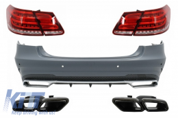 Rear Bumper with Exhaust Muffler Tips Black Edition and LED Light Bar Taillights suitable for Mercedes W212 E-Class Facelift (2009-2012) E63 Design - COCBMBW212FAMGTY63BTL