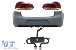 Rear Bumper with Exhaust System and Taillights Full LED suitable for VW Golf VI (2008-2013) R20 Design Cherry Red (LHD and RHD) - CORBVWG6R20TLRCLEDES
