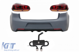 Rear Bumper with Exhaust System and Taillights Full LED Turning Light Static Red Smoke suitable for VW Golf VI (2008-2013) R20 Design - CORBVWG6R20RSSH
