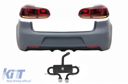 Rear Bumper with Exhaust System and Taillights Full LED suitable for VW Golf 6 VI (2008-2013) R20 Design Red Cherry with Sequential Dynamic Turning Lights (LHD and RHD)