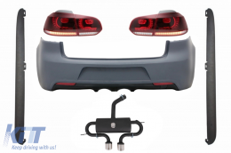 Rear Bumper with Exhaust System suitable for VW Golf VI (2008-2013) R20 Design Taillights Full LED Cherry Red (LHD and RHD) and Side Skirts - CORBVWG6R20TLRCLEDSS