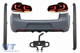 Rear Bumper with Exhaust System suitable for VW Golf VI (2008-2013) R20 Design Side Skirts and Taillights Full LED Dynamic Sequential Turning Light (LHD and RHD) - CORBVWG6R20TLRCFWSHSS