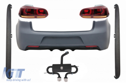 Rear Bumper with Exhaust System suitable for VW Golf VI (2008-2013) Side Skirts and Taillights Full LED Turning Light Static Red Smoke R20 Design - CORBVWG6R20RSSHSS