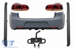 Rear Bumper with Exhaust System suitable for VW Golf 6 VI (2008-2013) R20 Design Side Skirts and Taillights Full LED Red Cherry with Sequential Dynamic Turning Lights (LHD and RHD)