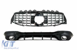 Rear Diffuser and Exhaust Tips with Front Grille suitable for Mercedes CLA X118 Shooting Brake C118 Coupe Sport Line (2019-up) CLA35 GT-R Design - CORDMBC118CLA35
