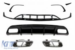 Rear Diffuser Black Edition with Muffler Tips suitable for Mercedes A-Class W176 (2015-2018) and Front Bumper Splitters Fins Aero A45 Facelift Design - CORDMBW176FTYFB
