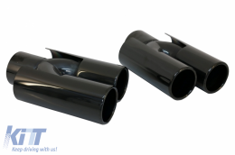 Rear Diffuser Double Outlet with Exhaust Muffler Tips Piano Black suitable for BMW 2 Series F22 F23 (2013-) M Design-image-6087771