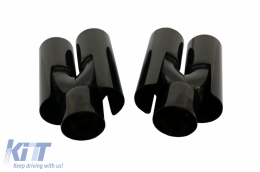 Rear Diffuser Double Outlet with Exhaust Muffler Tips Piano Black suitable for BMW 2 Series F22 F23 (2013-) M Design-image-6087773