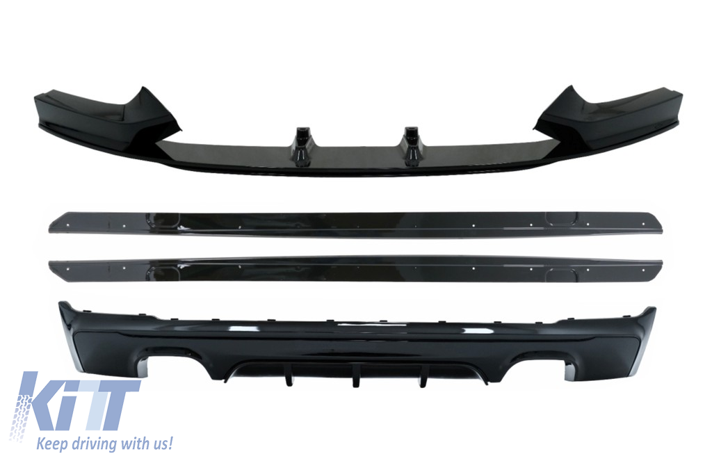 Hátsó diffúzor dupla kimenet első légterelővel és oldalsó szoknyákkal Kiegészítő ajakhosszabbítások BMW 2-es sorozatú F22 F23 (2013-) M Performance Design Piano Black számára