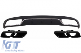 Rear Diffuser & Exhaust Tips suitable for Mercedes C-Class W205 S205 (2014-2018) C63 Design Black Package only for Standard Bumper - CORDMBW205NTYB